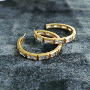 Julie Vos Antonia Gold Cubic Zirconia Hoop Earrings BRAND NEW